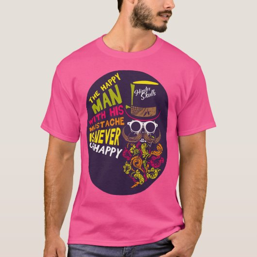 tete de mort hipster citation happy man mustache n tシャツ (正面)