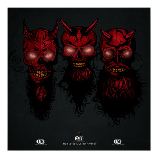 Tete de mort hipster crane 3 diables réunis ポスター (正面)