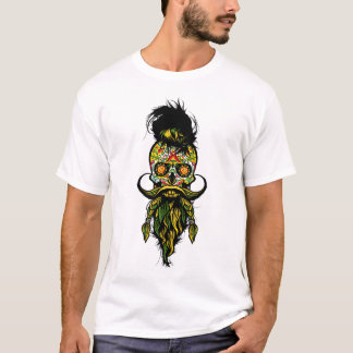 tete de mort hipster crane skull barbu barbe moust tシャツ