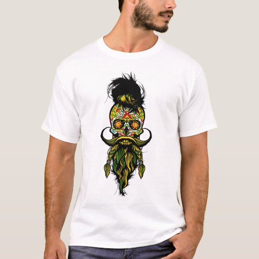 tete de mort hipster crane skull barbu barbe moust tシャツ (正面)