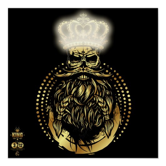 Tête de mort hipster king skull roi barbu 3 ポスター (正面)