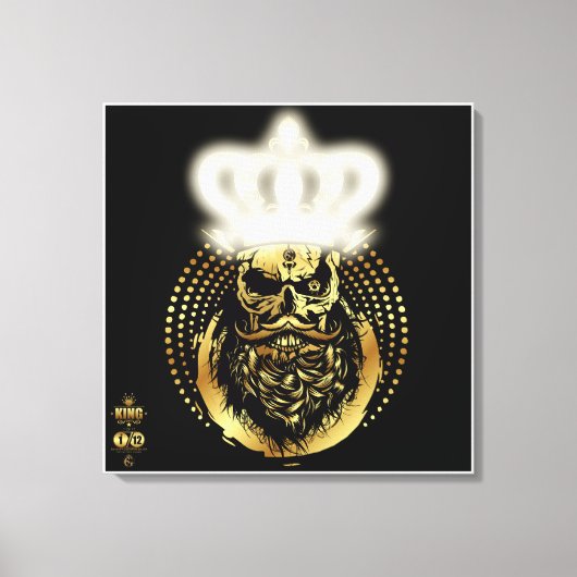 Tête de mort hipster king skull roi barbu et moust キャンバスプリント (正面)