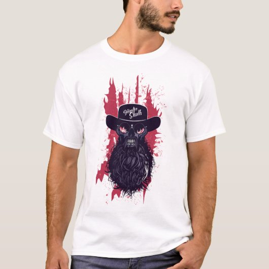 tete de mort hipster skull barbu moustache crane f tシャツ (正面)