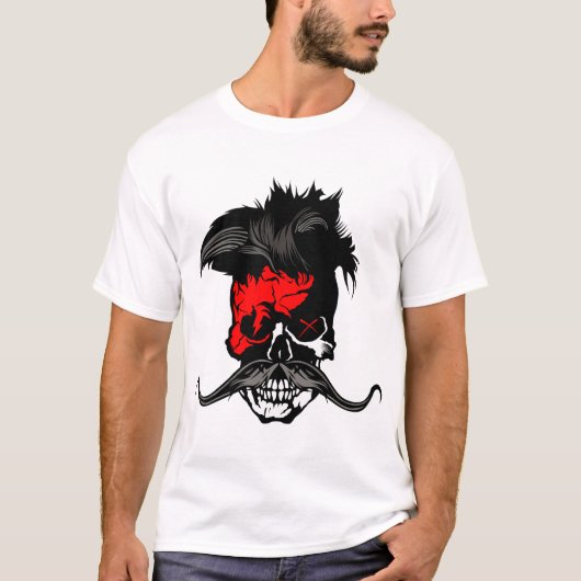 tete de mort hipster skull punk moustache crane mo tシャツ (正面)