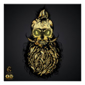 Tête de mort hipster skulls barbe et moustache or ポスター (正面)