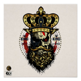 Tête de mort hipster skulls barbu et moustachu  ポスター