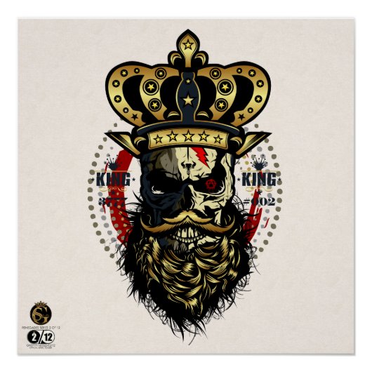 Tête de mort hipster skulls barbu et moustachu  ポスター (正面)