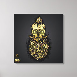 Tête de mort hipster skulls barbu et moustachu or  キャンバスプリント