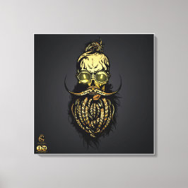 Tête de mort hipster skulls barbu et moustachu or キャンバスプリント