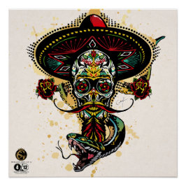 Tête de mort hipster skulls mexicaine serpent ポスター
