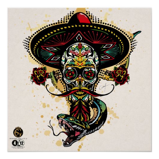 Tête de mort hipster skulls mexicaine serpent ポスター (正面)