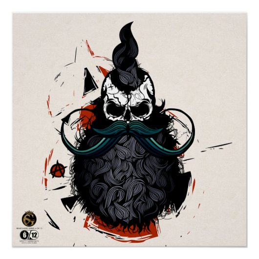 Tête de mort hipster skulls punk anarchiste ポスター (正面)