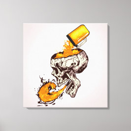 Tete de mort jetant de la bière et de la mousse su キャンバスプリント