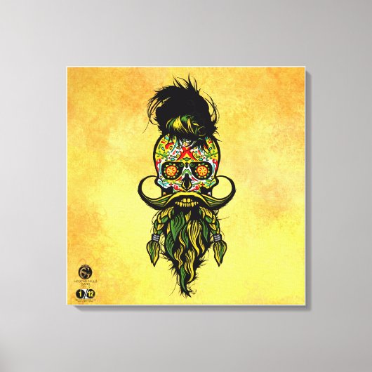 Tête de mort mexicaine hipster skulls barbu et mou キャンバスプリント (正面)