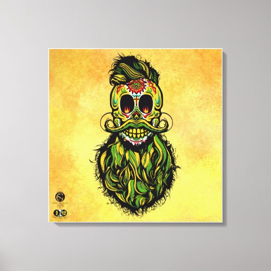Tête de mort mexicaine hipster skulls barbu et mou キャンバスプリント (正面)
