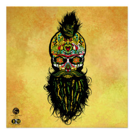 Tête de mort mexicaine hipster skulls barbu et mou ポスター