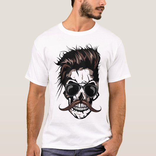 tete de mort moustache hipster crane skull moustac tシャツ (正面)