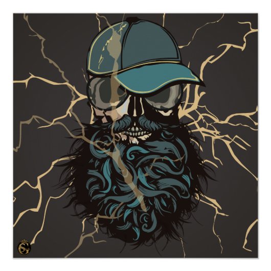 Tête de mort punk hipster G-skulls crâne foudre ポスター (正面)