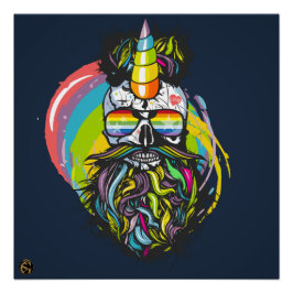 Tête de mort punk hipster G-skulls crâne licorne ポスター