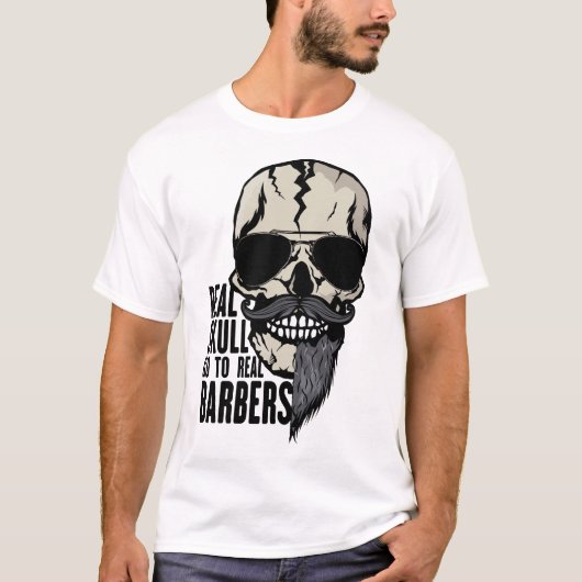 tete de mort real skull barbers hipster barbu mous tシャツ (正面)