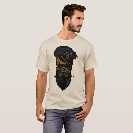 tete de mort skull crane hipster barbu moustache b tシャツ (正面フル)