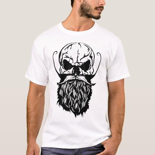 tete de mort skull hipster crane barbe barbu moust tシャツ (正面)