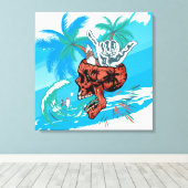 Tete de mort vacances surfer shaka crâne キャンバスプリント (インサイチュ (ウッドフロア))