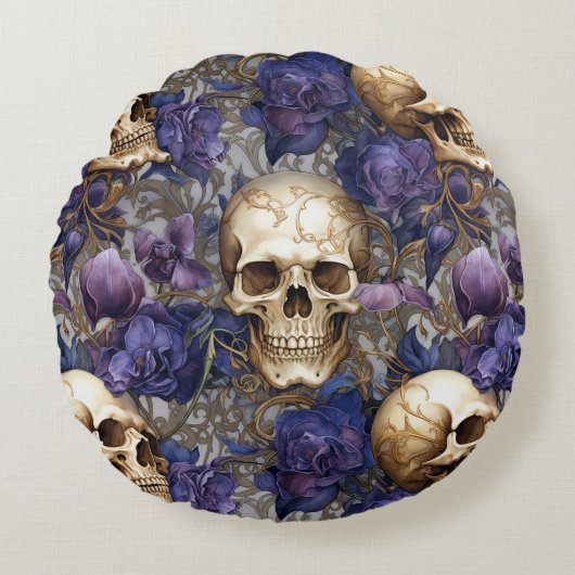 Tétricas calaveras de toques dorados ラウンドクッション (正面)