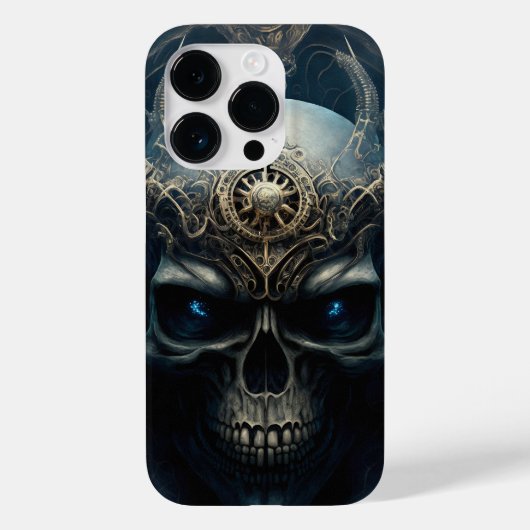 Teufel Totenkopf mit funkelnden blauen Augen Case-Mate iPhoneケース (裏面)