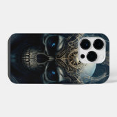 Teufel Totenkopf mit funkelnden blauen Augen iPhoneケース (裏面横)