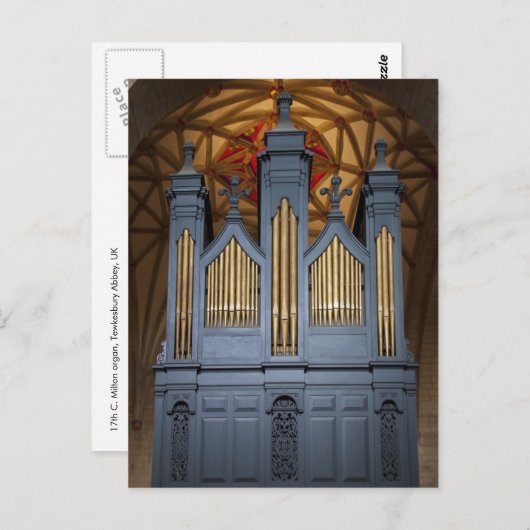 Tewkesburyの大修道院器官、イギリスの郵便はがき ポストカード (正面/裏面)