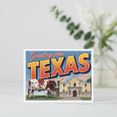 Texas Alamo Longhorn Cow Greetings ポストカード (スタンド正面)