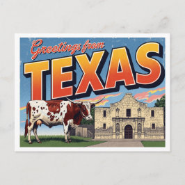 Texas Alamo Longhorn Cow Greetings ポストカード