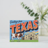 Texas Alamo Longhorn Cow Greetings ポストカード (スタンド正面)