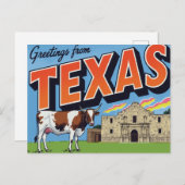 Texas Alamo Longhorn Cow Greetings ポストカード (正面/裏面)