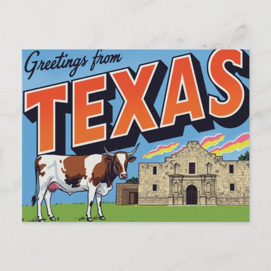 Texas Alamo Longhorn Cow Greetings ポストカード (正面)