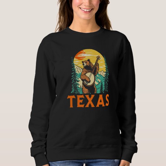 Texas Banjo Picking Bear Outdoor & Music スウェットシャツ (正面)