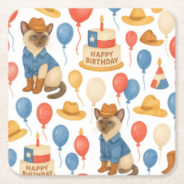 Texas Birthday Themed for Cat Lovers  スクエアペーパーコースター