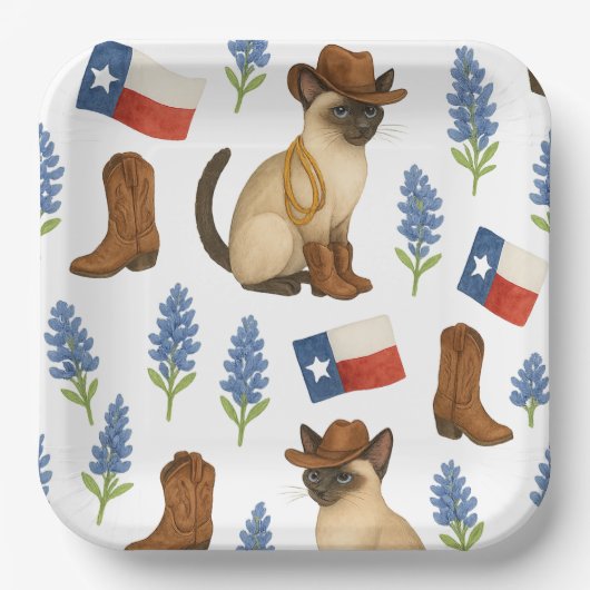 Texas Birthday Themed for Cat Lovers  ペーパープレート (正面)