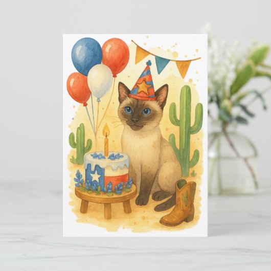 Texas Birthday Themed for Cat Lovers  招待状 (スタンド正面)