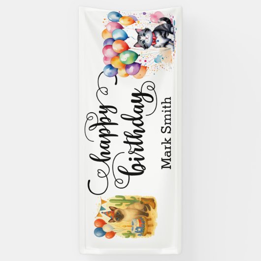 Texas Birthday Themed for Cat Lovers 横断幕 (縦)