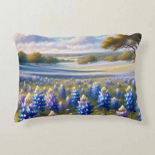 Texas Bluebonnet Meadow Landscape アクセントクッション (正面)