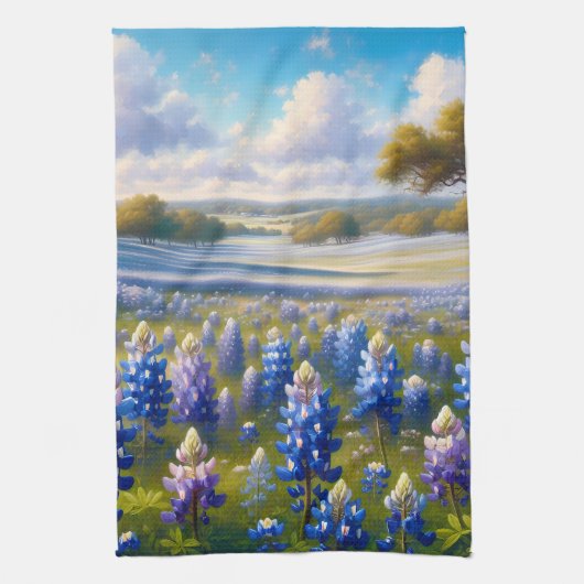 Texas Bluebonnet Meadow Landscape キッチンタオル (縦)