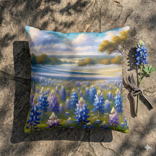 Texas Bluebonnet Meadow Landscape クッション