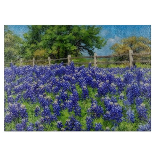 Texas Bluebonnets Blue Flowers Art Glass カッティングボード (正面)