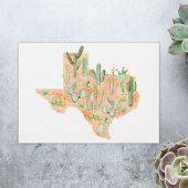 Texas Cactus Watercolor Illustration Map Flat カード