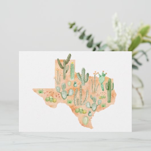 Texas Cactus Watercolor Illustration Map Flat カード (スタンド正面)
