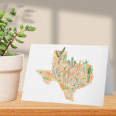 Texas Cactus Watercolor Illustration Map Folded カード