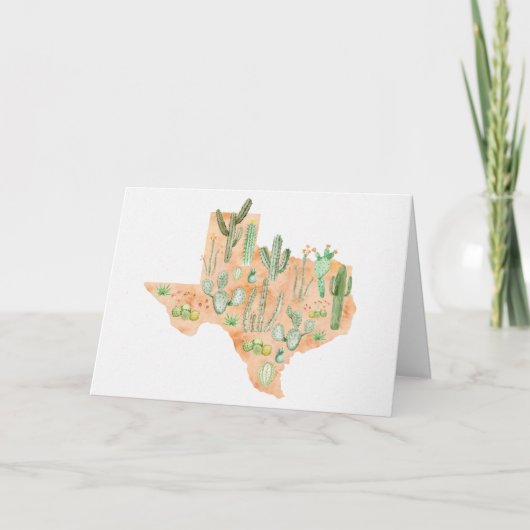 Texas Cactus Watercolor Illustration Map Folded カード (正面)