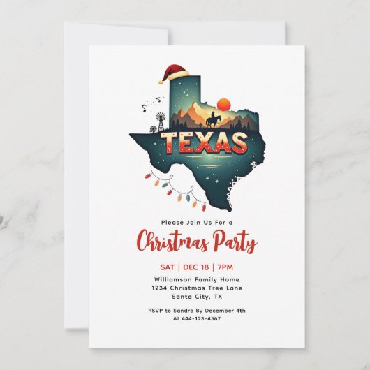 Texas Christmas Map Holiday Party 招待状 (正面)